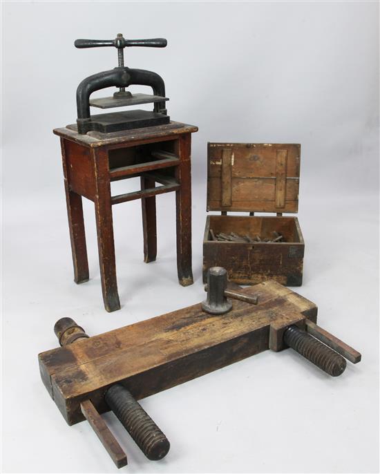 A large quantity of assorted book binding tools and equipment,